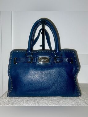 Michael Kors Navy Pebbled Leather Tote with Stud Accents